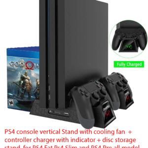 Dobe PS4/ PS4 Slim/ PS4 Pro Multifunctional Vertical Stand Cooling Fan Stand, PS4 Controller Charger with LED Indicators,Charging Dock Station with 12PCS Games Storage forPlaystation 4 PS4,PS4 Slim,PS4 Pro Console