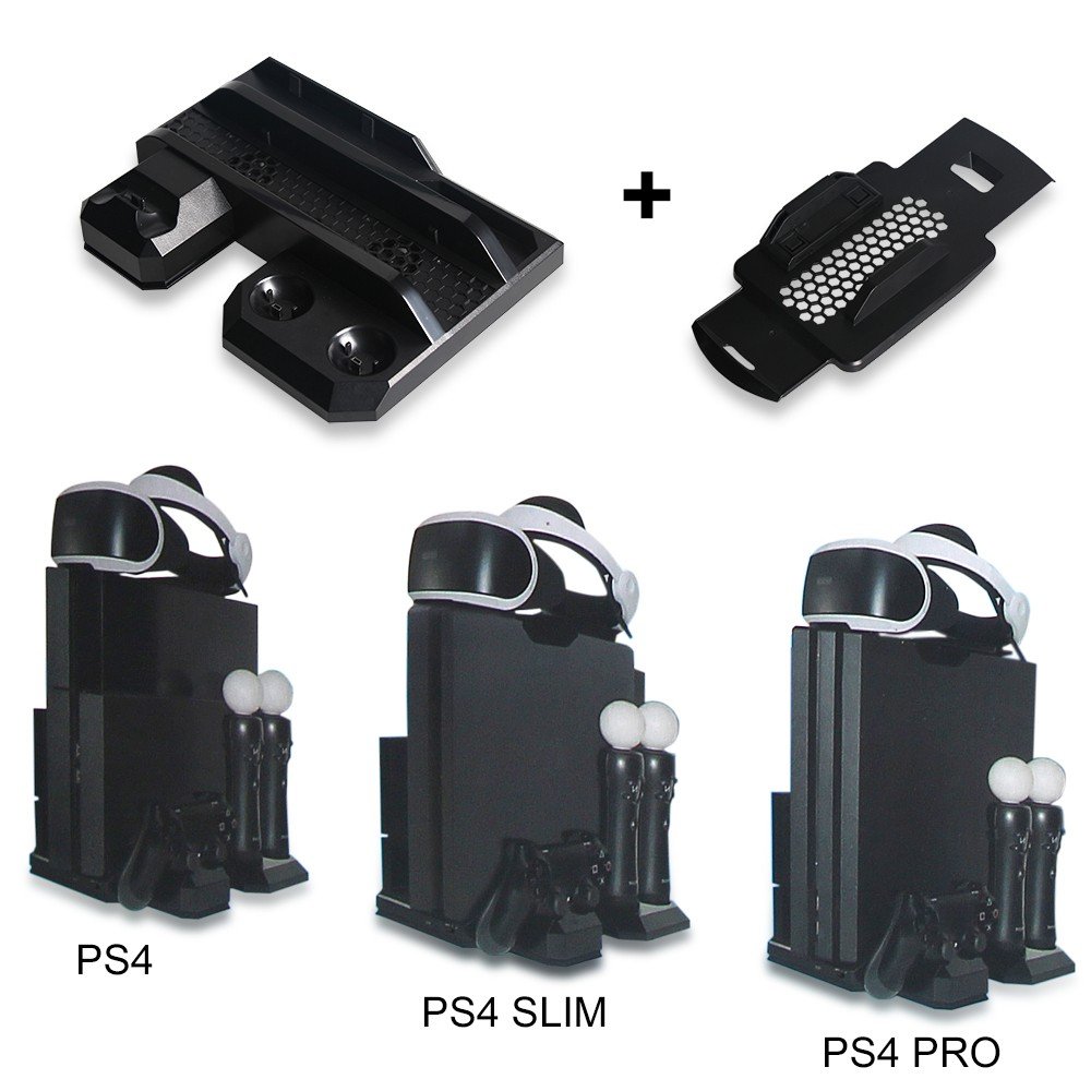 New World 4 Multifunction Vertical Stand, Cooling Fan, PS Move Controller Charger for PS4/Slim/Pro Console All Model