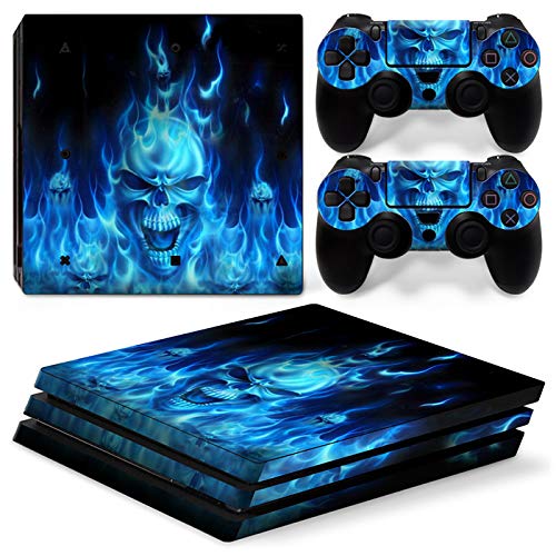 New World BLUE FIRE SKULL Design skin sticker for PS4 PRO Console and Controller [video game]