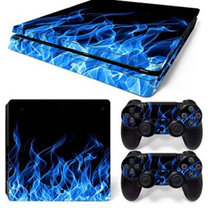 New World BLUE FIRE Theme Design skin sticker for PS4 Slim Console and Controller [video game]