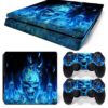 New World SKULL WITH BLUE FIRE Theme Design skin sticker for PS4 Slim Console and Controller