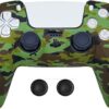 New World PS5 Controller Silicone Cover Case PS5 Controller Skin Anti Slip Protective Case Sleeve for Sony Playstation 5 DualSense Controller With Thumbgrips free -Army