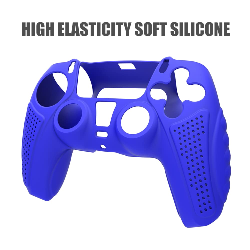 Silicon Cover Skin for PS5 Controller Silicone Case for PS5 Controller Skin Anti Slip Protective Case Sleeve for PS5 Playstation 5 DualSense Controller with 2 Thumbgrips Free -Blue
