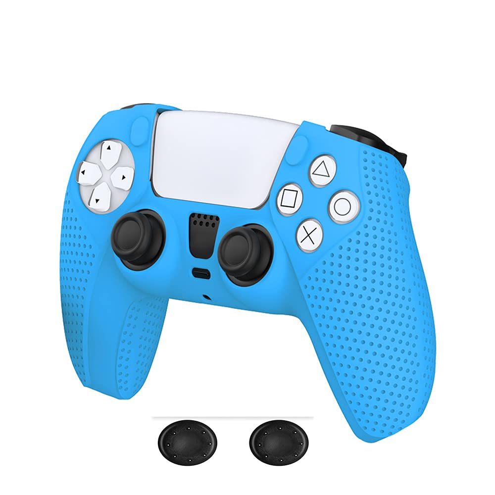 Silicon Cover for PS5 Controller ,Silicone Cover Case Anti Slip Protective Case Sleeve for PS5 Playstation 5 DualSense Controller with Thumbgrips Free – Blue ( Dotted)