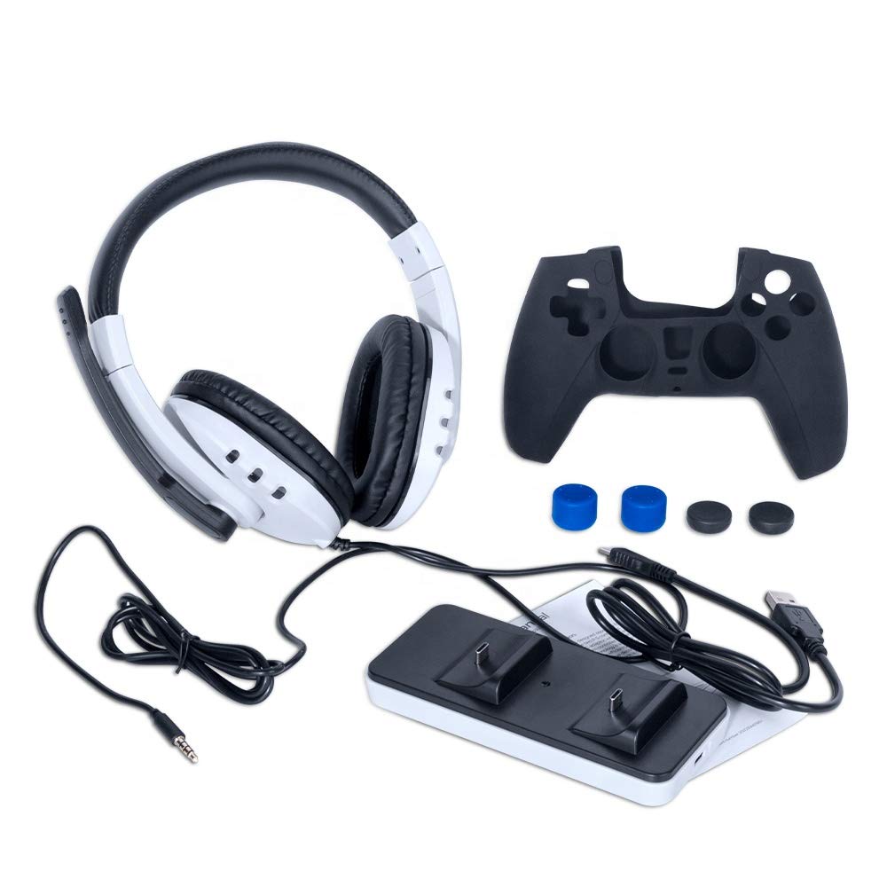 8-in-1 Game Kit Accessories for Playstation 5 PS5 Console and Controller ( headphone, Thumb grips , Skin,Controller Charger
