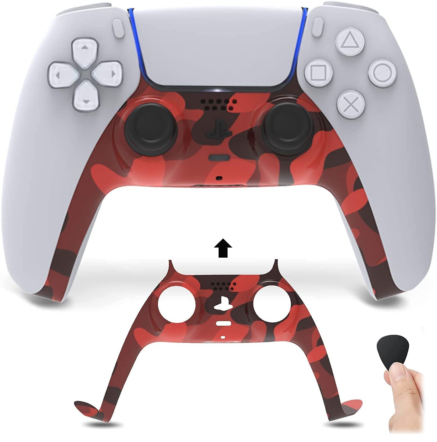 Faceplate For PS5 Controller , For PS5 Controller Plate Cover Replacement Shell Decoration Accessories, for PS5 Playstation 5 DualSense Controller- Red Camouflage with Faceplate removal Tool