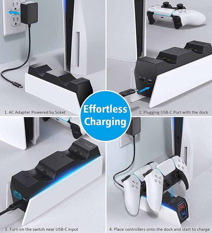 Latest Upgraded Charger for PS5 Controller, For PS5 Controller Charging Station Charging Dock Controller charger Fast Charger with LED Charging Indicator for PS5 DualSense Controller White - Image 2