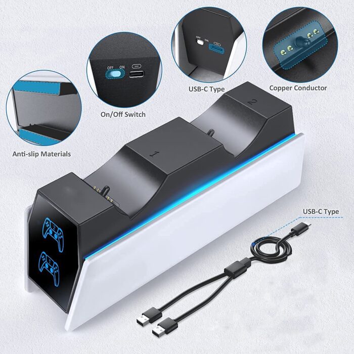 Latest Upgraded Charger for PS5 Controller, For PS5 Controller Charging Station Charging Dock Controller charger Fast Charger with LED Charging Indicator for PS5 DualSense Controller White - Image 3