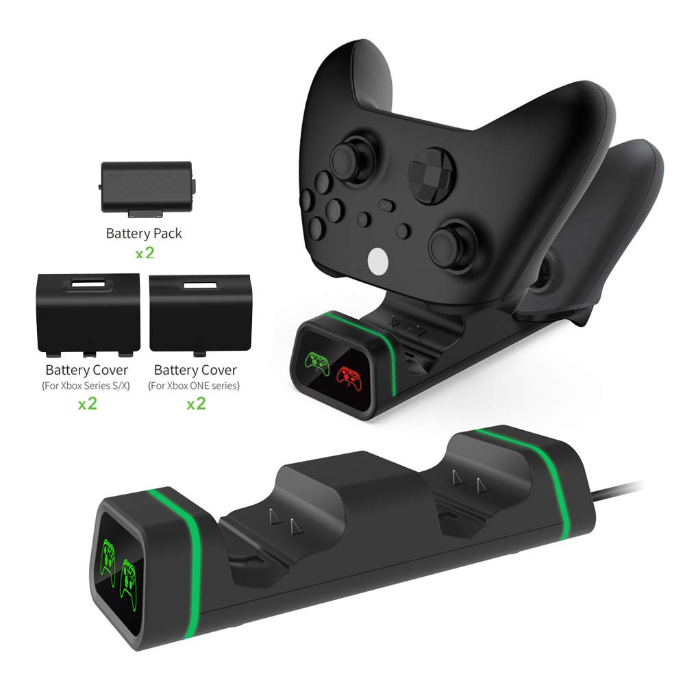Controller Charger for Xbox One,Xbox Series, Rechargeable Battery Pack for Xbox One, Xbox One X, Xbox One S, Xbox One Elite Controller,Xbox series Controller Charging Station with 2pcs 800mAh Rechargeable Battery