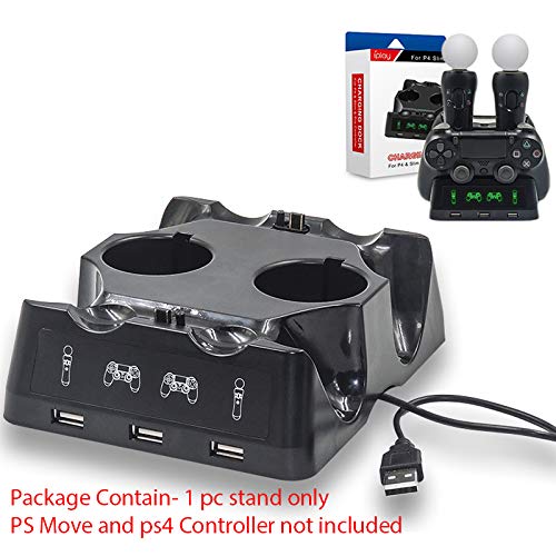 latest 4 in 1 ps4 controller charging dock charger for ps4 move motion controller psvr move and ps4 fat,slim ps4 pro controller with charging indicator- Black