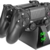 dobe ps4 controller charger fast charger, dual shock 4 controller charging docking station with led light indicators compatible with ps4/ps4 slim/ps4 pro controller- Black