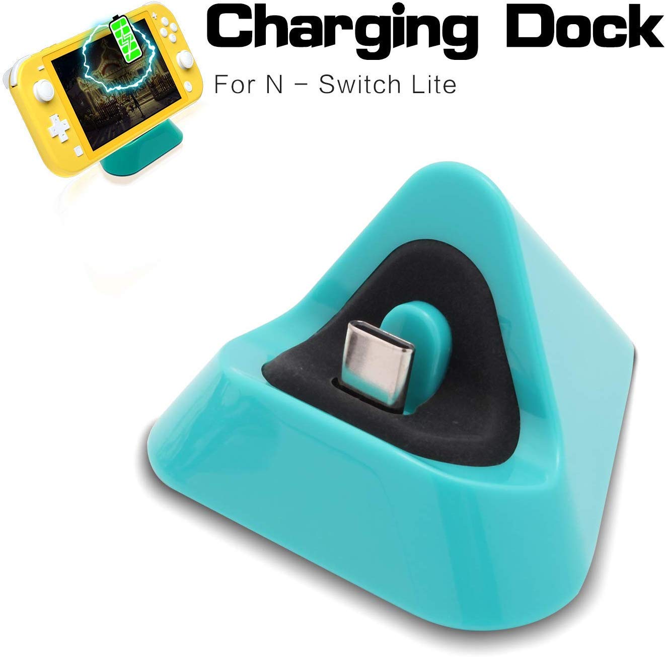 DOBE Mini Replacement Charging Dock Charger Stand Station for Nintendo Switch Lite Game Console USB Type C Port – Turquoise Green