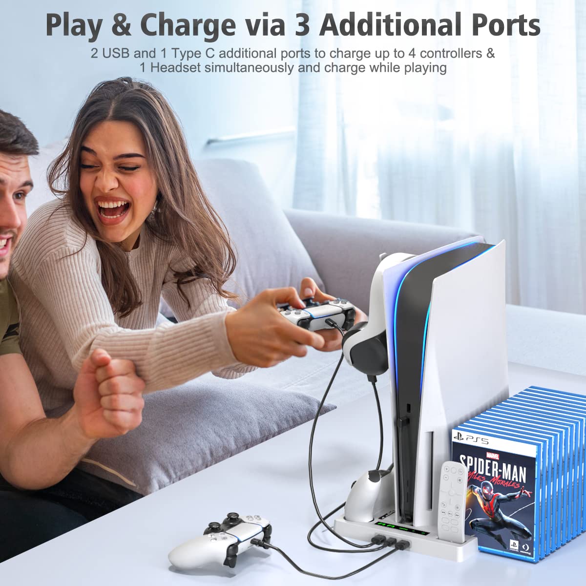 PS5 Controller Charger with Headset Holder, PS5 Controller Charging Station  with Upgraded Touch Switch, OIVO Playstation 5 Charging Station with Fast