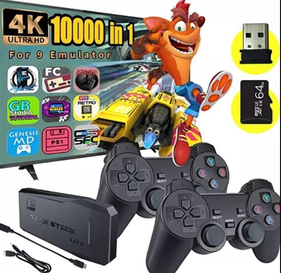 New World TV Video Game Wireless Retro Game Console, Plug and Play Video Game Stick Built in 10000+ Games,9 Classic Emulators, 4K HDMI Output for TV with Dual 2.4G Wireless Controllers -Black