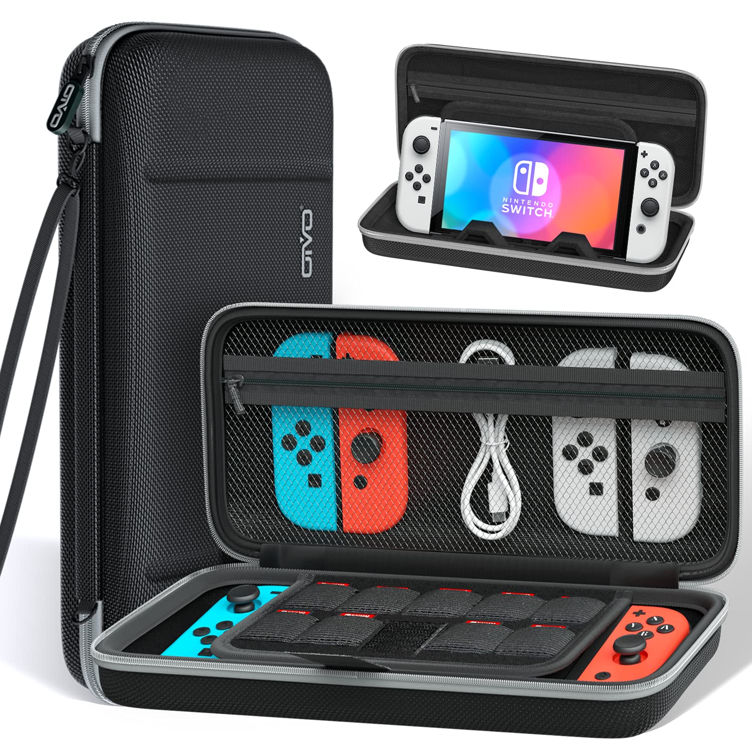OIVO Switch Carrying Case for Nintendo Switch OLED Mode, Protable Travel Case Cover with Game Card Slots, Upgraded Console Stand Holder for Nintendo Switch/Switch OLED Accessories