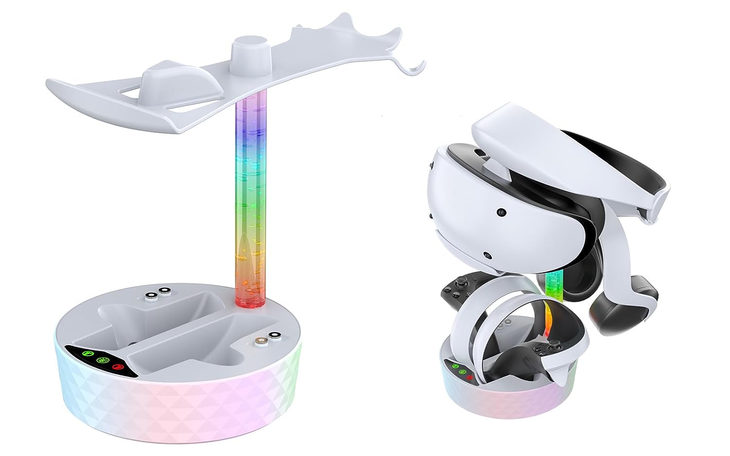 New World PSVR2 Controller Charger, PS VR2 Charging Stand Dock PSVR2 Charging Station with VR Headset Holder Display Stand with RGB LED Light for PS VR2