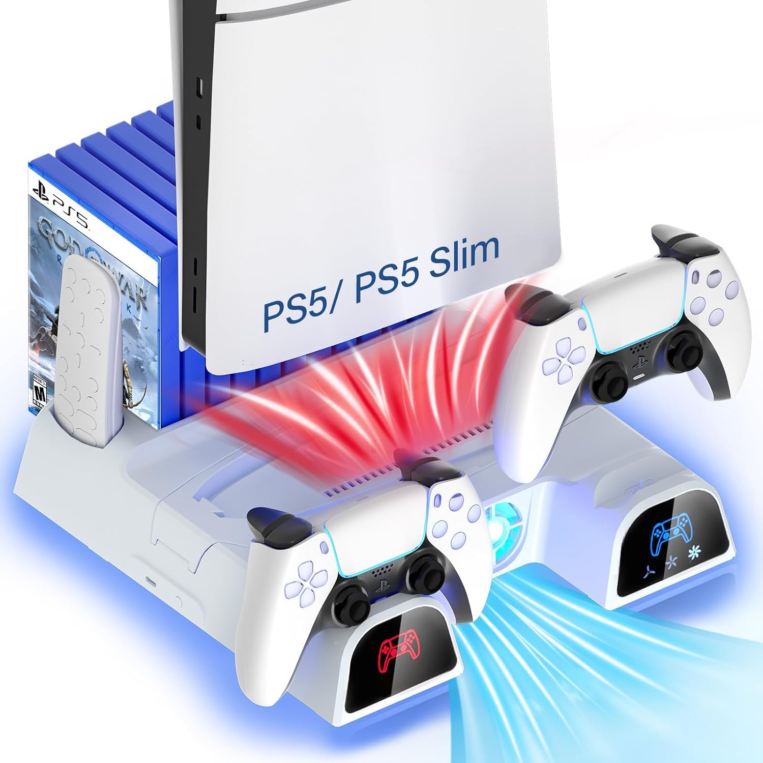 New World For PS5 & PS5 Slim Cooling Station Stand with Controller Charging Station for Playstation 5 Digital & Disc Edition Console, For PS5 & PS5 Slim Accessories with 3 Level Cooler Fan