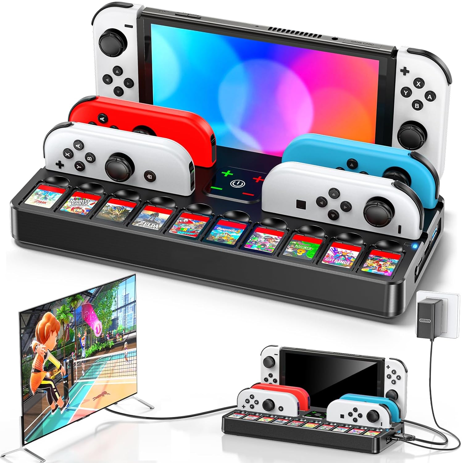 Tokluck Switch TV Dock with Charger for Joycon, Dock for Nintendo Switch/OLED, Charging Dock for Joycon Switch with 4K HDMI, USB 3.0 Port and Slots for 10 Switch Game Cards